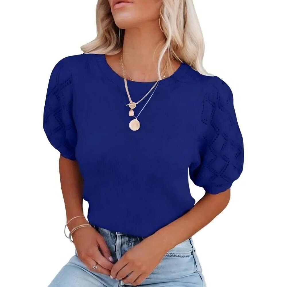 Women's Knit Pullover Short Sleeve Crew Neck Casual Summer Spring Tops